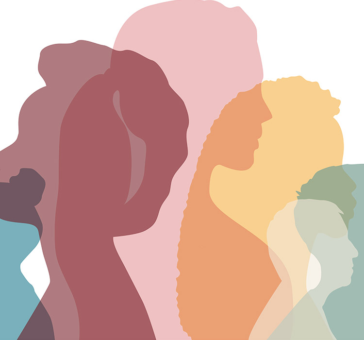 Plusieurs silhouettes colorées d'hommes et femmes